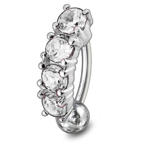 Stříbrný piercing do pupíku - obrácený (čirá)
