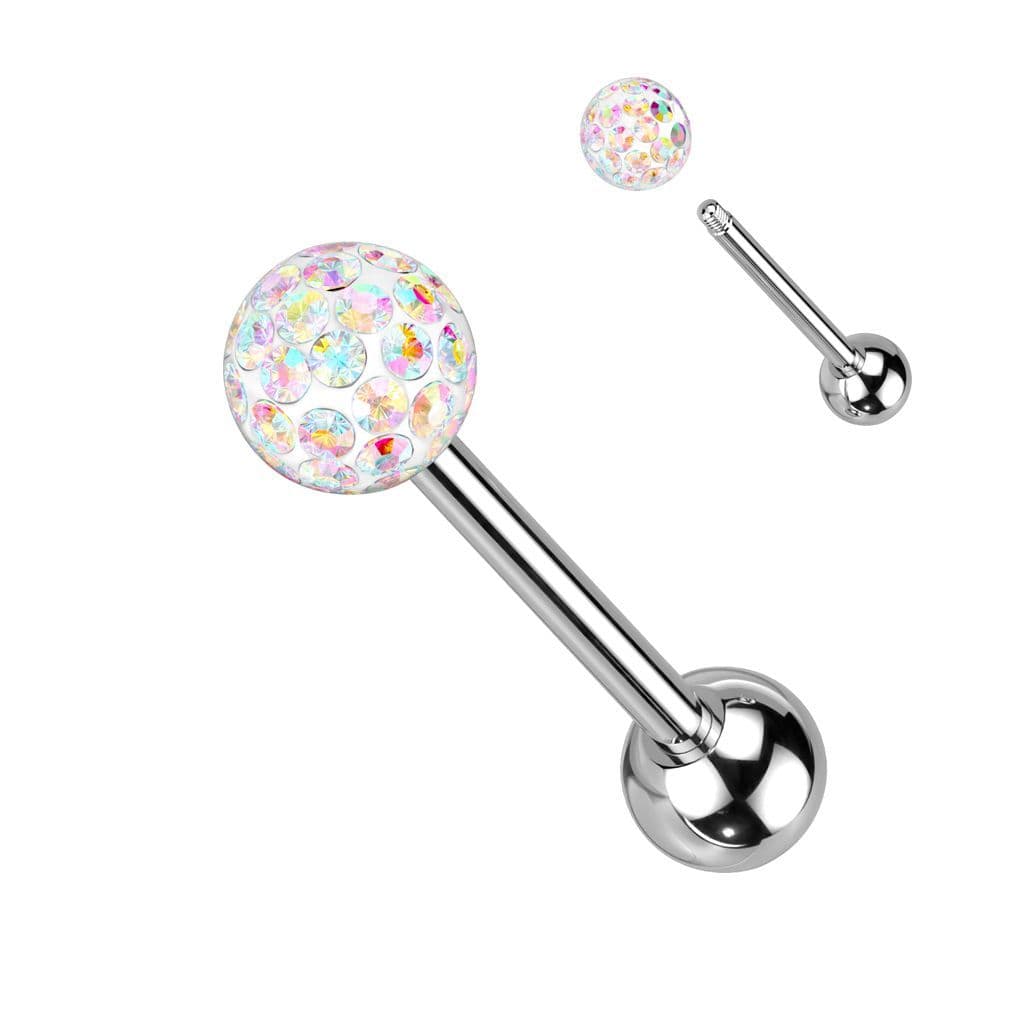 Piercing do jazyka s krystaly Crystals From Swarovski (duhová)