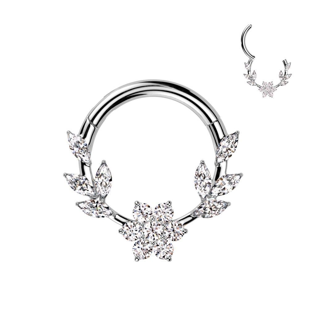 Ocelový septum piercing kytička s lístky (1,2 x 8 mm)