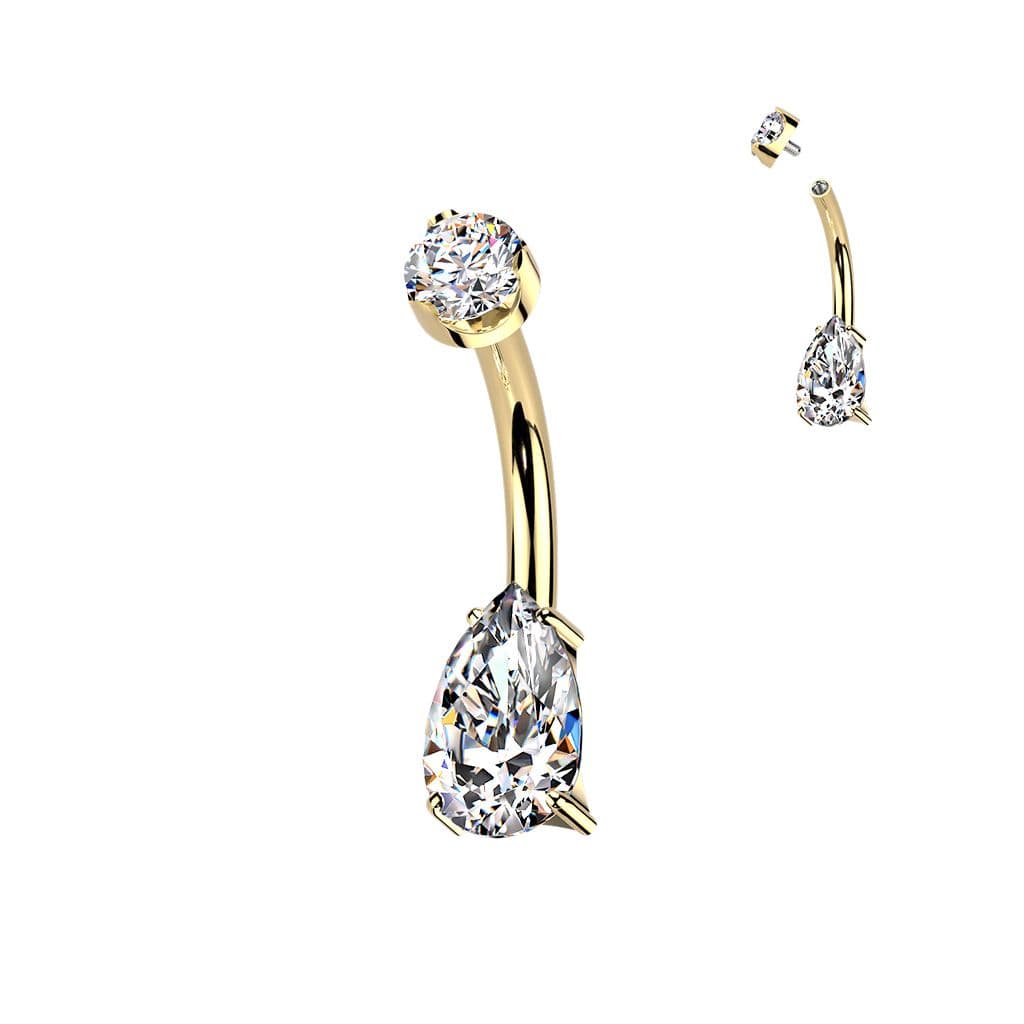 Luxusní zlacený piercing do pupíku s Moissanity 1.25ct, TITAN