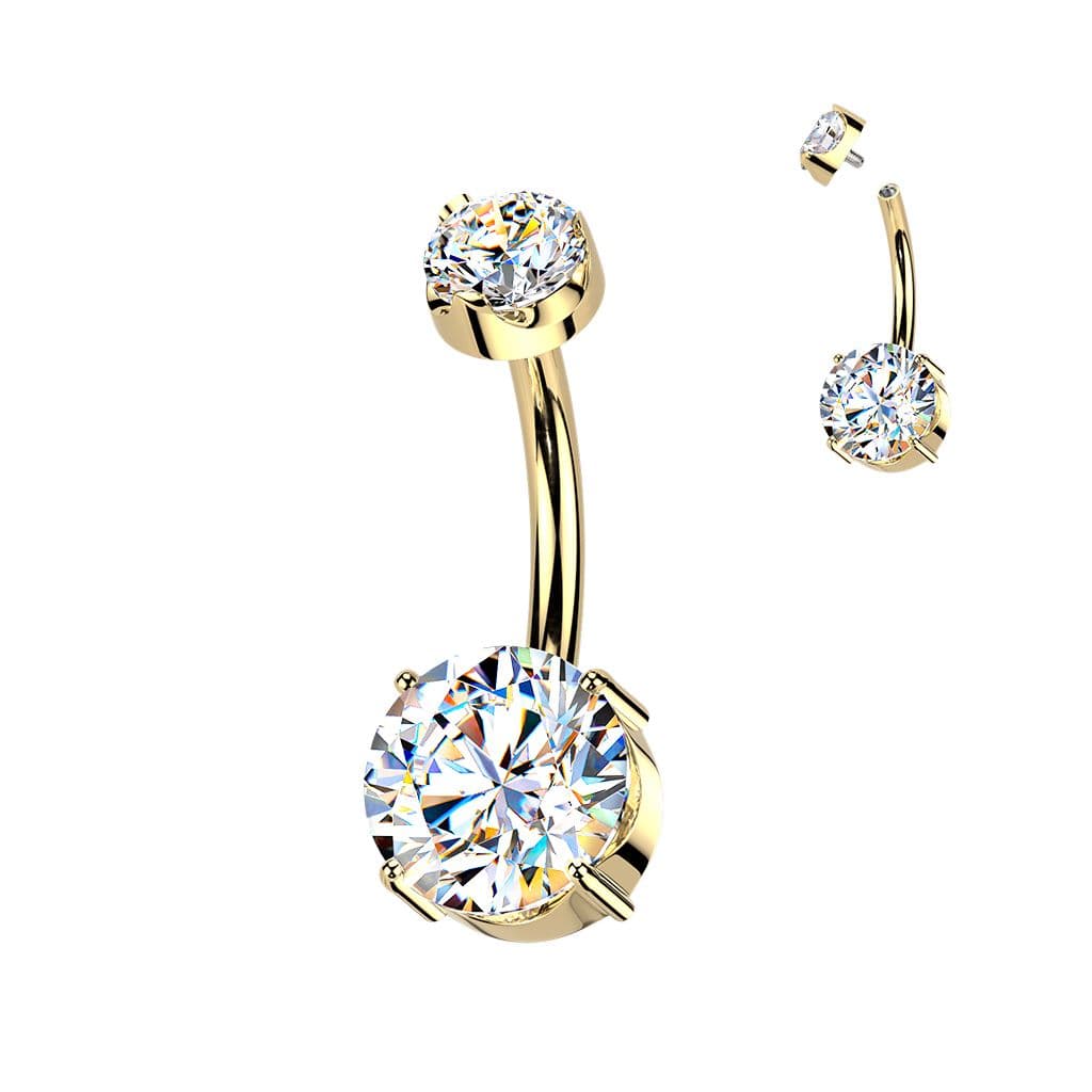 Luxusní zlacený piercing do pupíku s Moissanity 2,50ct, TITAN