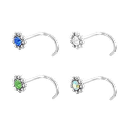 Zahnutý piercing do nosu kytička tyrkysová