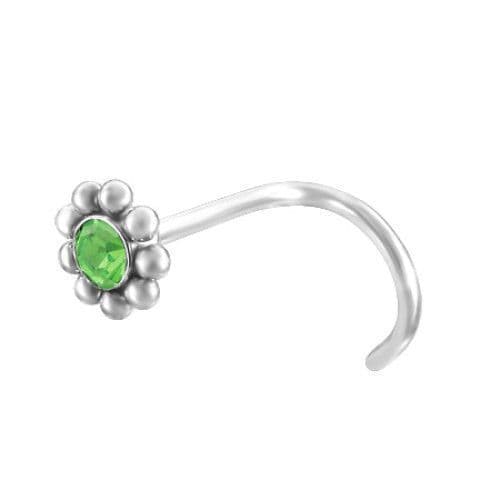 Zahnutý piercing do nosu kytička zelená