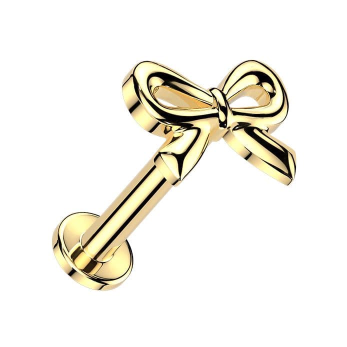Zlacená Llabreta / piercing do ucha - mašlička (1,2 x 6 mm)