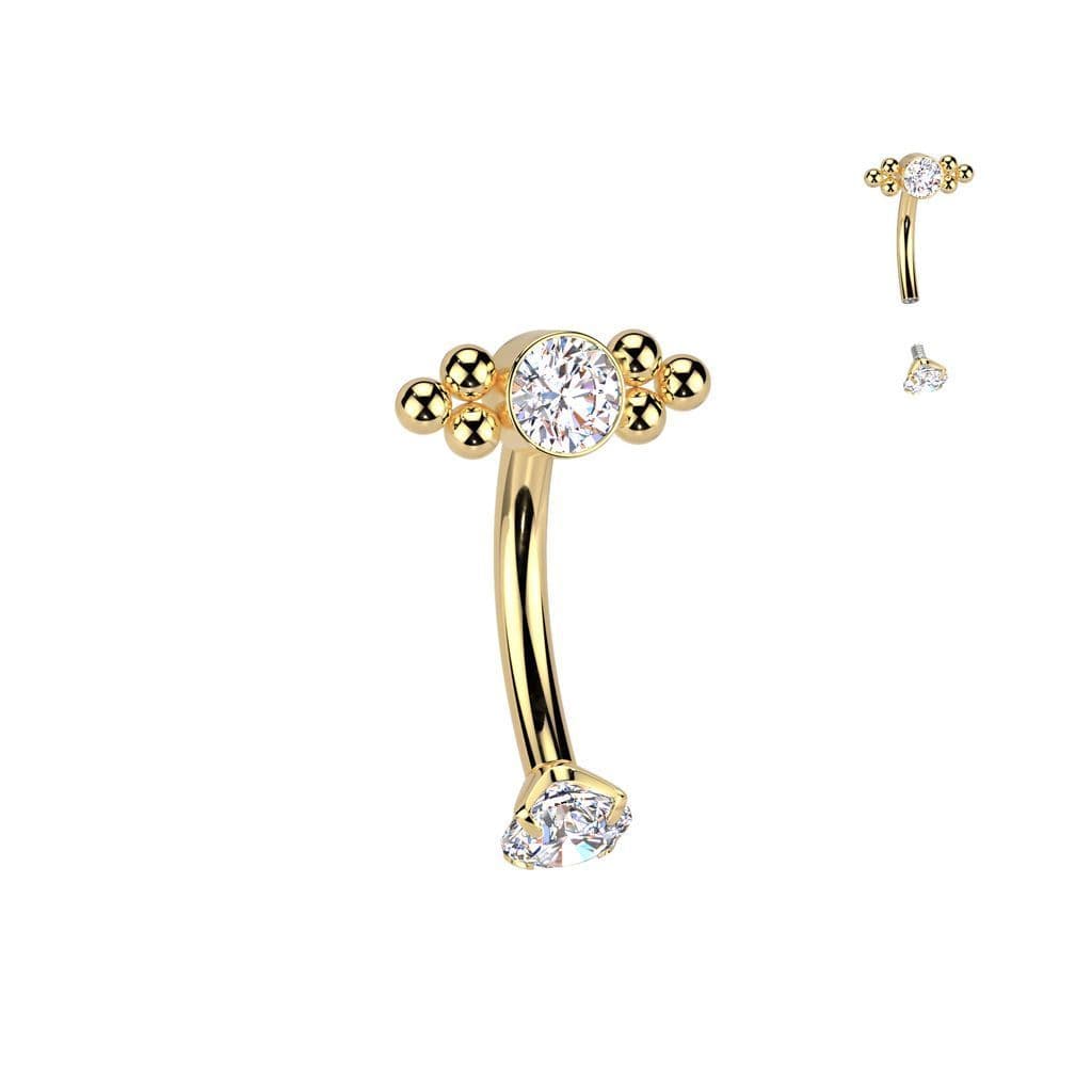 Zlacený piercing do obočí TITAN se zirkony — Marre.cz