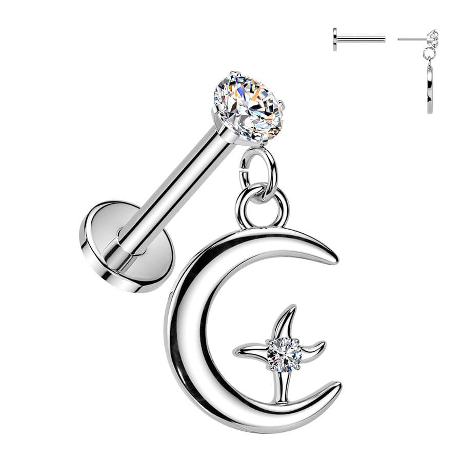 Piercing do brady PUSH IN labreta  měsíc a hvězda