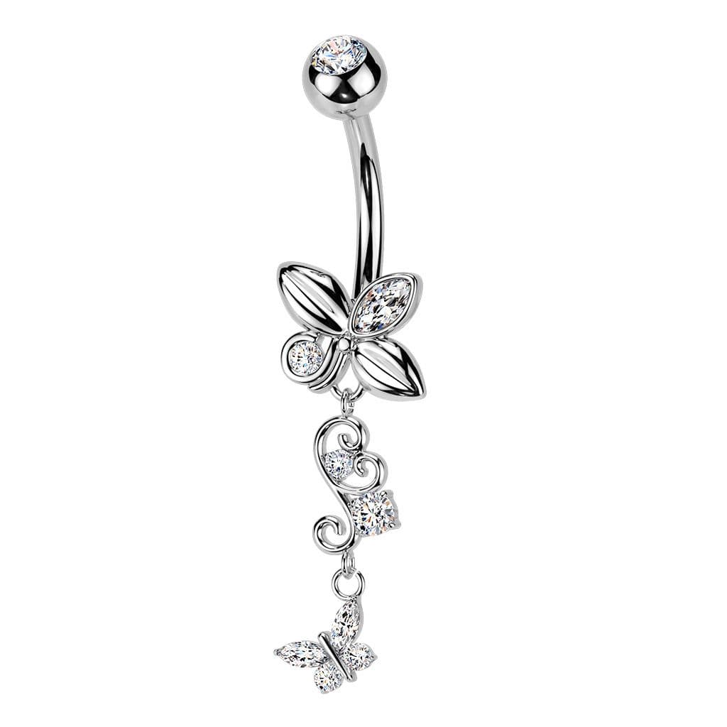 Visací piercing do pupíku s motýlky