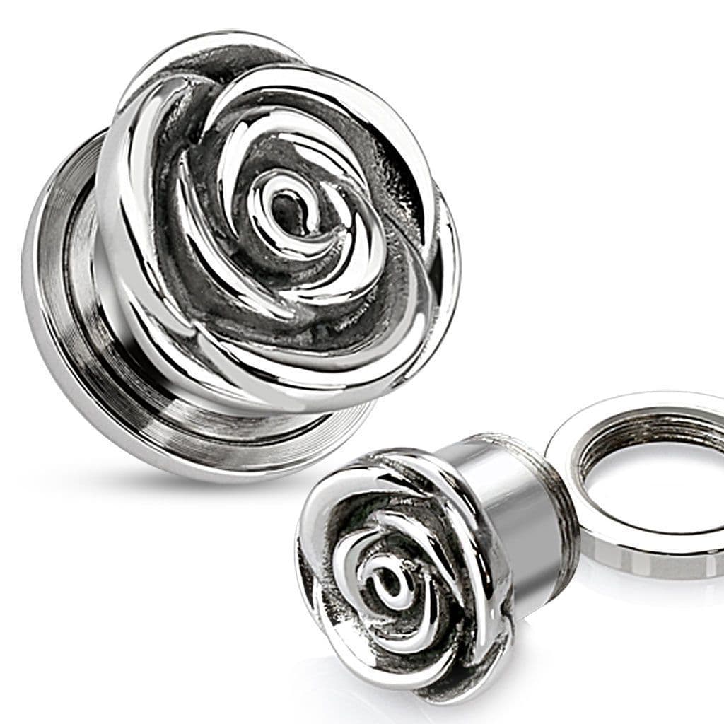Ocelový plug do ucha květ růže HWPSZ63 (18 mm)