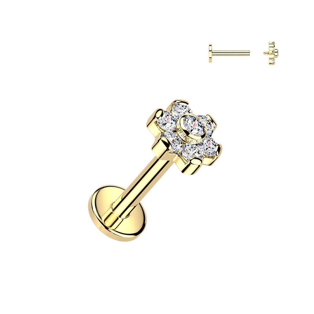 Zlacený piercing do brady - labreta kytička TITAN (1,2 x 6 mm)