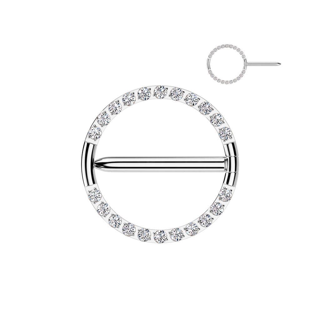 Titanový piercing do bradavky kruh se zirkony (1,6 x 12 mm)