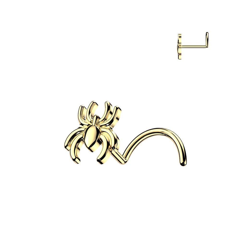 Zahnutý piercing do nosu pavouček (zlacený)