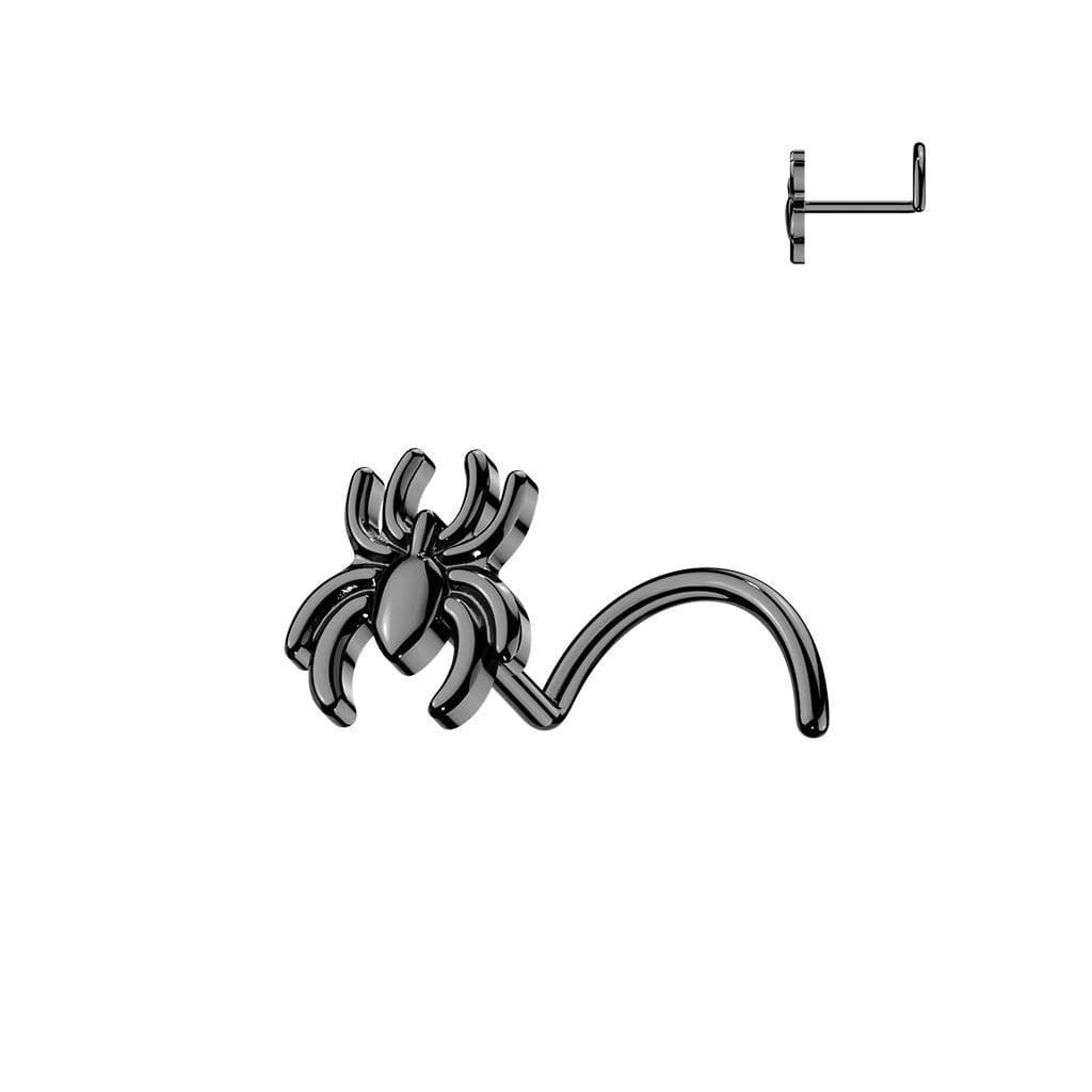 Zahnutý piercing do nosu pavouček (černý)