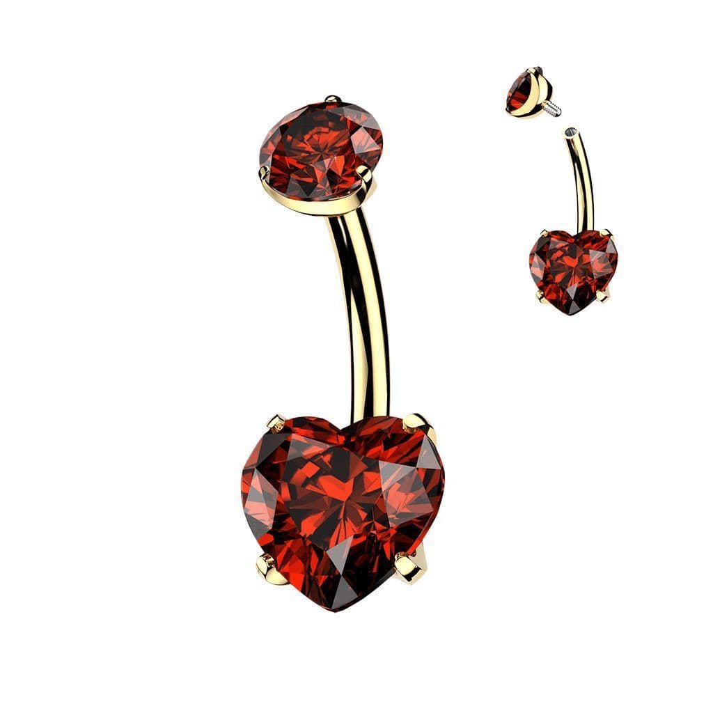 Zlacený piercing do pupíku srdíčko - TITAN (červená)