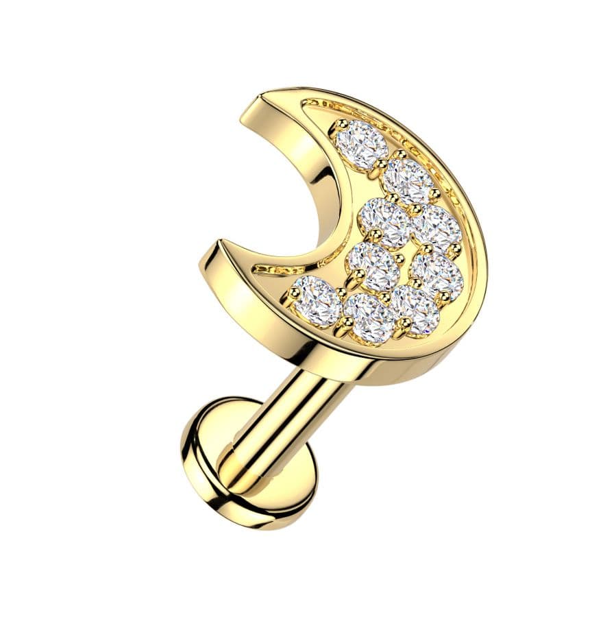 Zlacený piercing do brady - měsíc (1,2 x 8 mm)