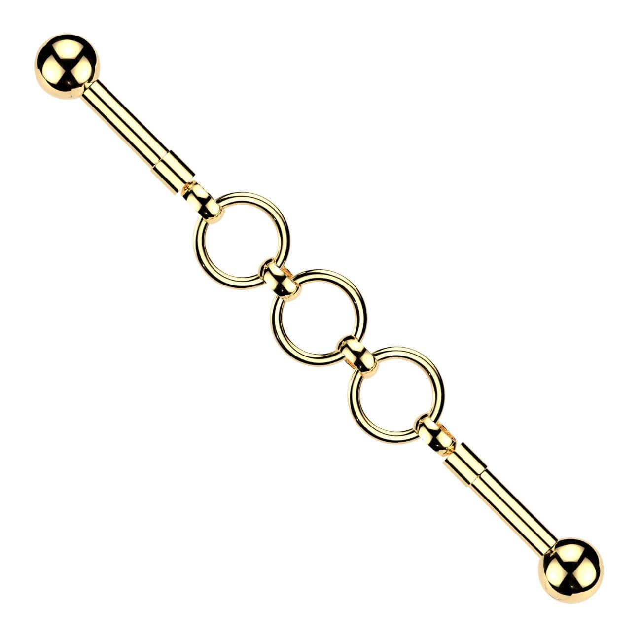 Zlacený industrial piercing s kroužky — Marre.cz
