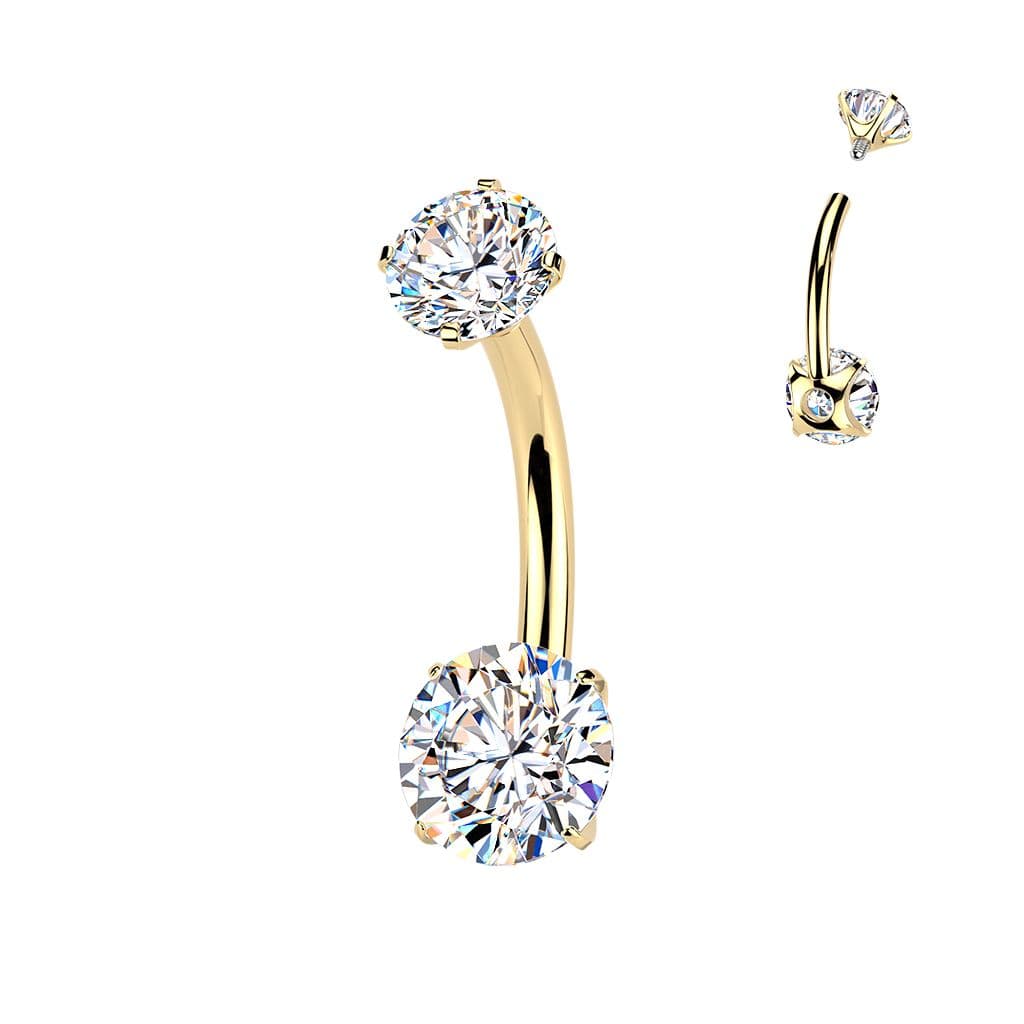Luxusní zlacený piercing do pupíku s Moissanity 1.50ct, TITAN