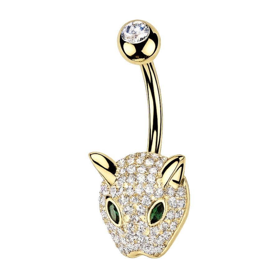 Zlacený piercing do pupíku leopard