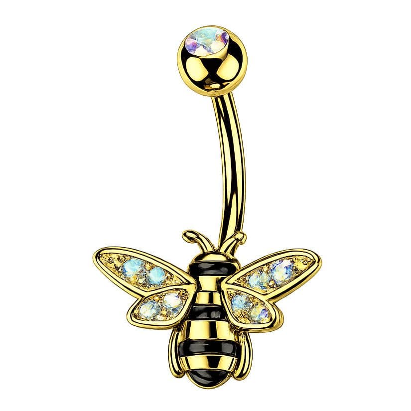 Zlacený piercing do pupíku včelka