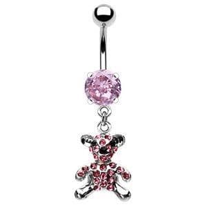 Piercing do pupíku - medvídek (růžová, 1,6 x 16 mm)
