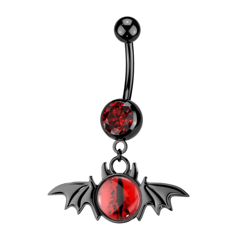 Piercing do pupíku ďáblík s červeným zirkonem  červeno-černý