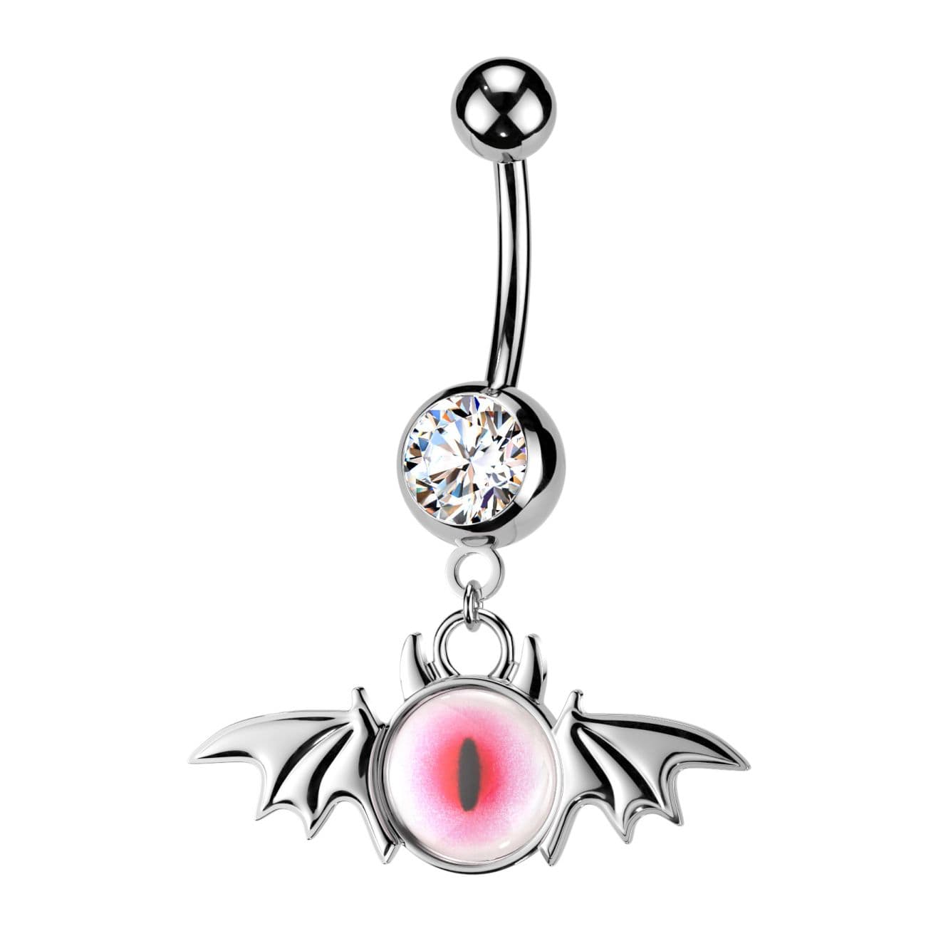 Piercing do pupíku ďáblík s čirým zirkonem  růžovo-ocelový