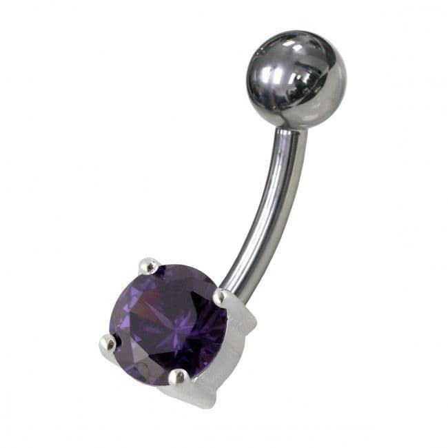 Stříbrný piercing do pupíku - kulatý zirkon 6 mm (fialová)
