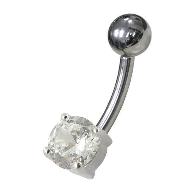 Stříbrný piercing do pupíku - kulatý zirkon 6 mm (čirá)