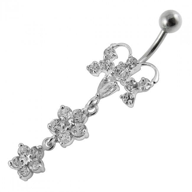 Stříbrný piercing do pupíku - motýlek (čirá)