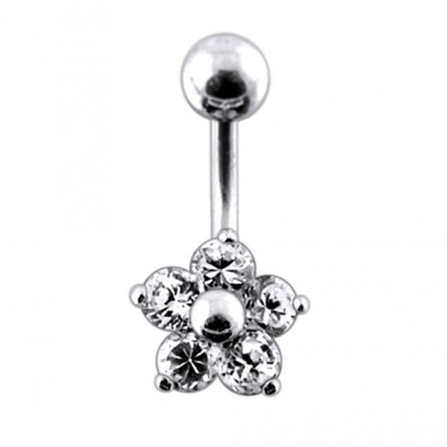 Stříbrný piercing do pupíku - kytička (čirá)