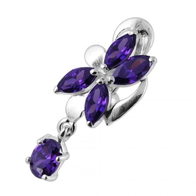 Stříbrný piercing do pupíku se štítem - obrácený (fialová)