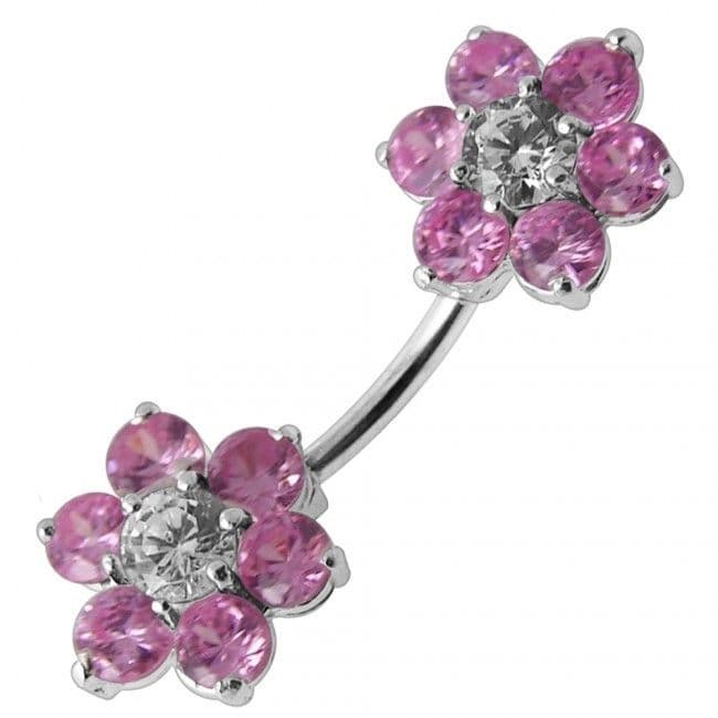 Stříbrný piercing do pupíku - kytičky (růžová)