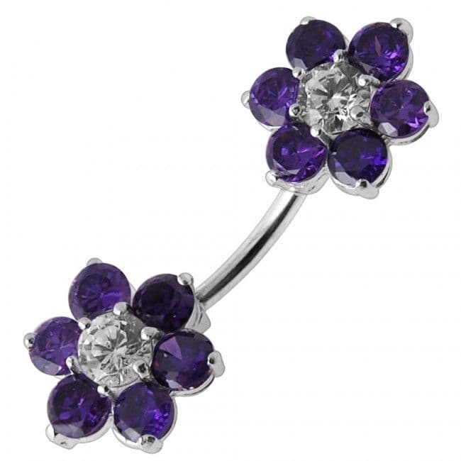 Stříbrný piercing do pupíku - kytičky (fialová)