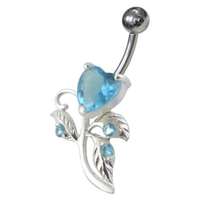 Stříbrný piercing do pupíku - srdíčko (tyrkysová)