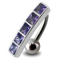 Stříbrný piercing do pupíku se štítem - obrácený (fialová)