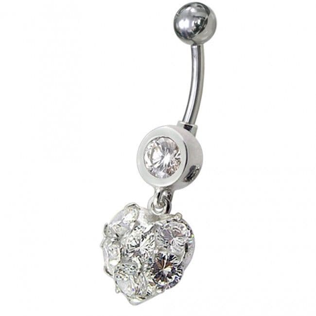 Stříbrný piercing do pupíku - srdíčko (čirá)