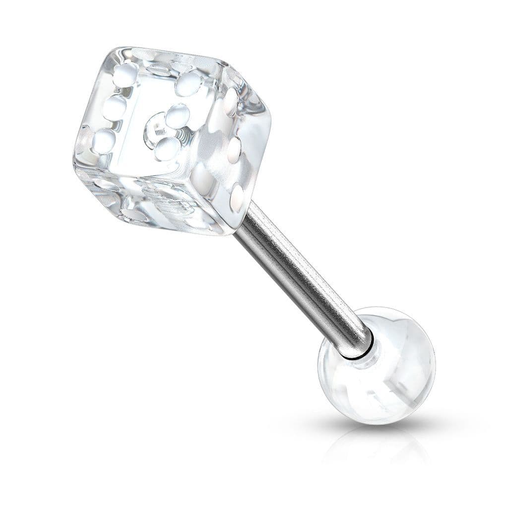 Piercing do jazyku - hrací kostka (čirá)