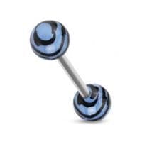 Piercing do jazyka  - zebrovaný (modrá)