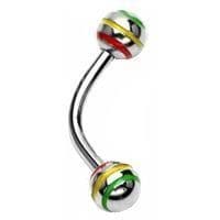 Piercing do obočí s proužky (červená/žlutá/zelená)