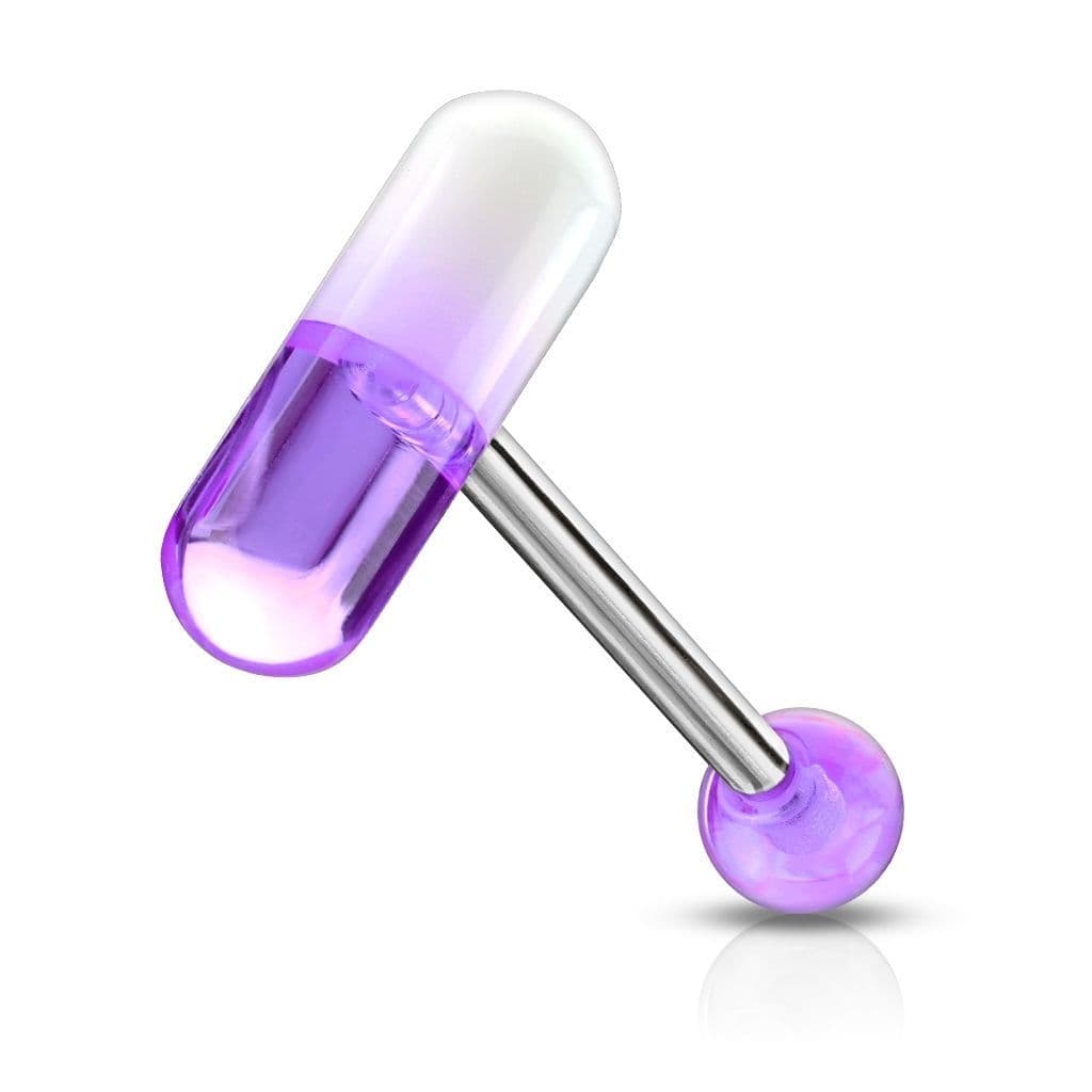 Piercing do jazyka - kapsle (fialová/bílá)