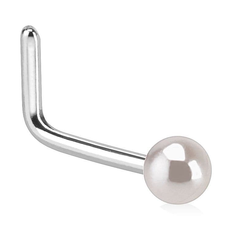 Zahnutý piercing do nosu perlička (růžová)