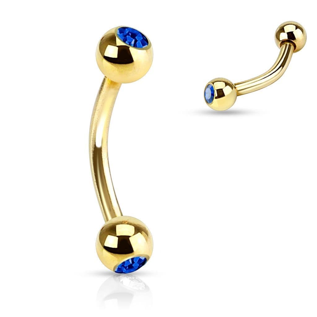 Pozlacený piercing do obočí s kamínky (tmavě modrá)