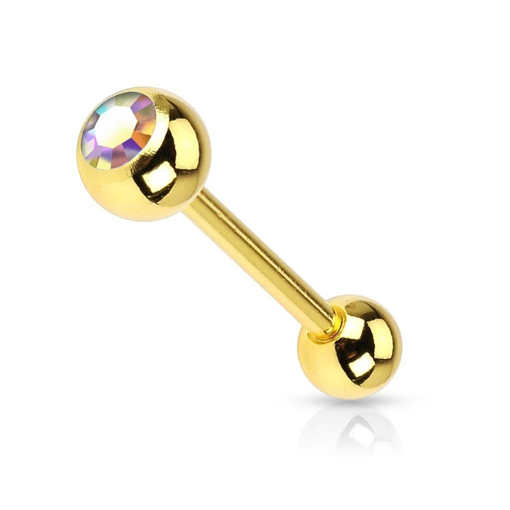 Pozlacený piercing do jazyku - kamínek (duhová)
