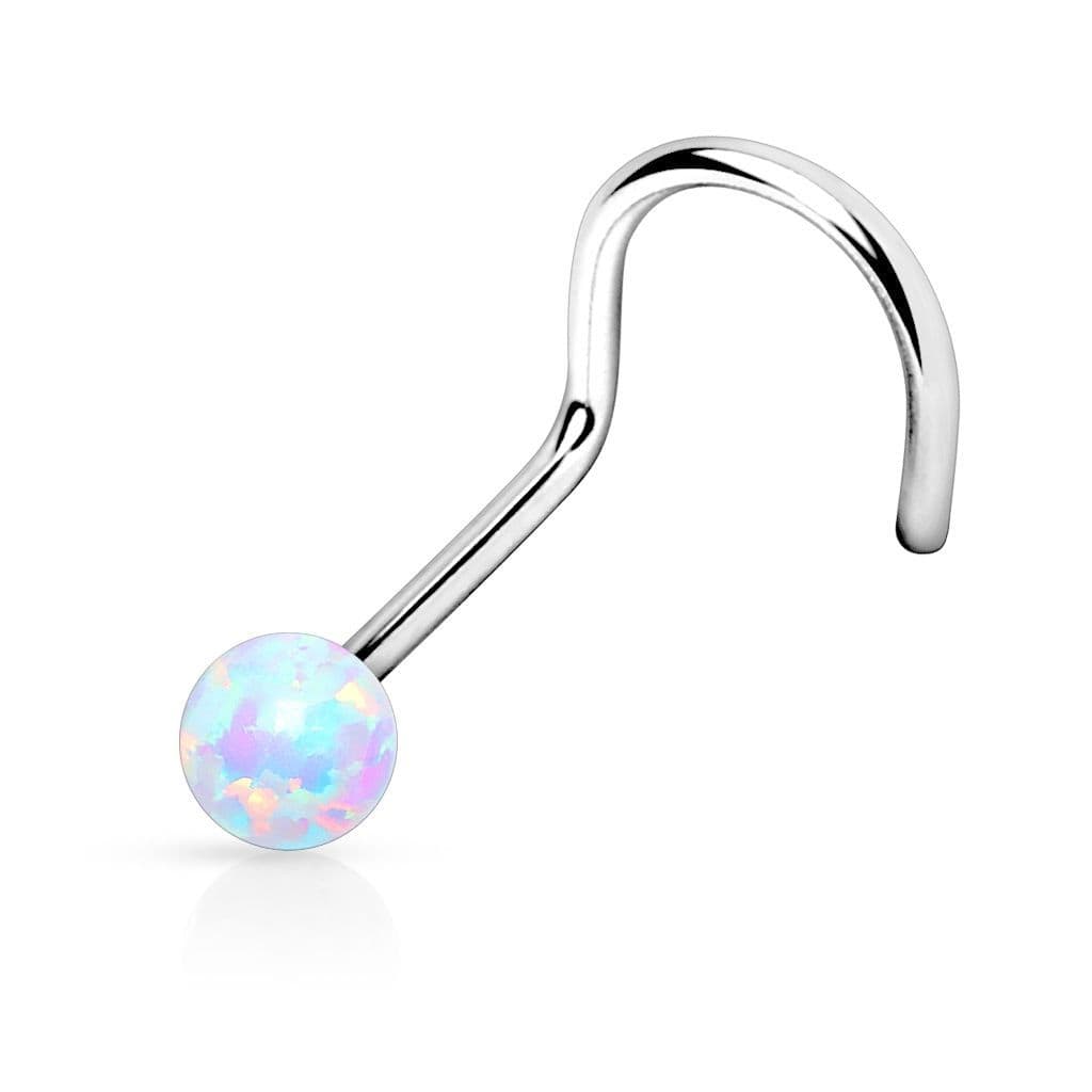 Zahnutý piercing do nosu opál (bílá)
