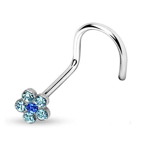 Zahnutý piercing do nosu  - kytička (modrá)