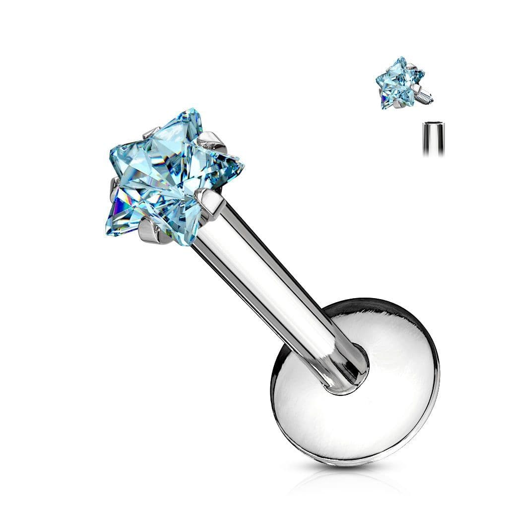 Piercing do brady labreta - hvězda 3 mm (tyrkysová)