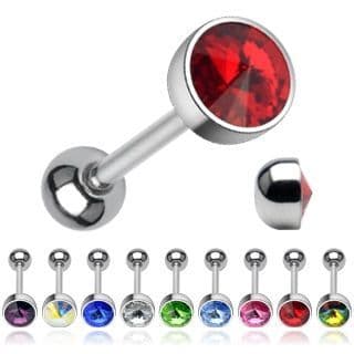 Piercing do jazyka zdobený kamínkem Swarovski (duhově zelený, 1,6 x 16 mm)