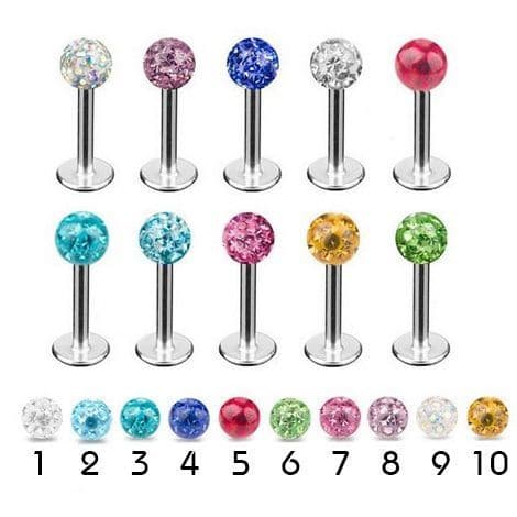 Piercing do brady - labreta se krystaly Swarovski (červená)