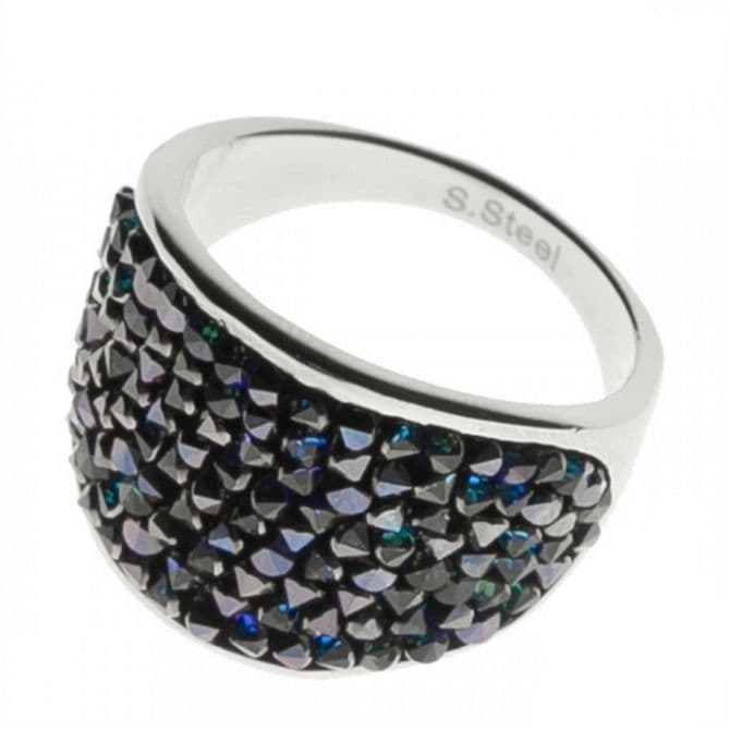 Ocelový prsten s krystaly Crystals from Swarovski, BERMUDA BLUE (56)