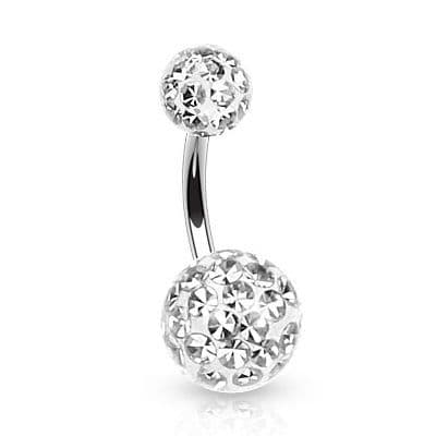 Piercing do pupíku zdobený krystaly Swarovski (čirá, 1,6 x 10 mm)
