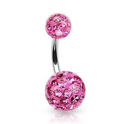 Piercing do pupíku zdobený krystaly Swarovski (růžová, 1,6 x 10 mm)
